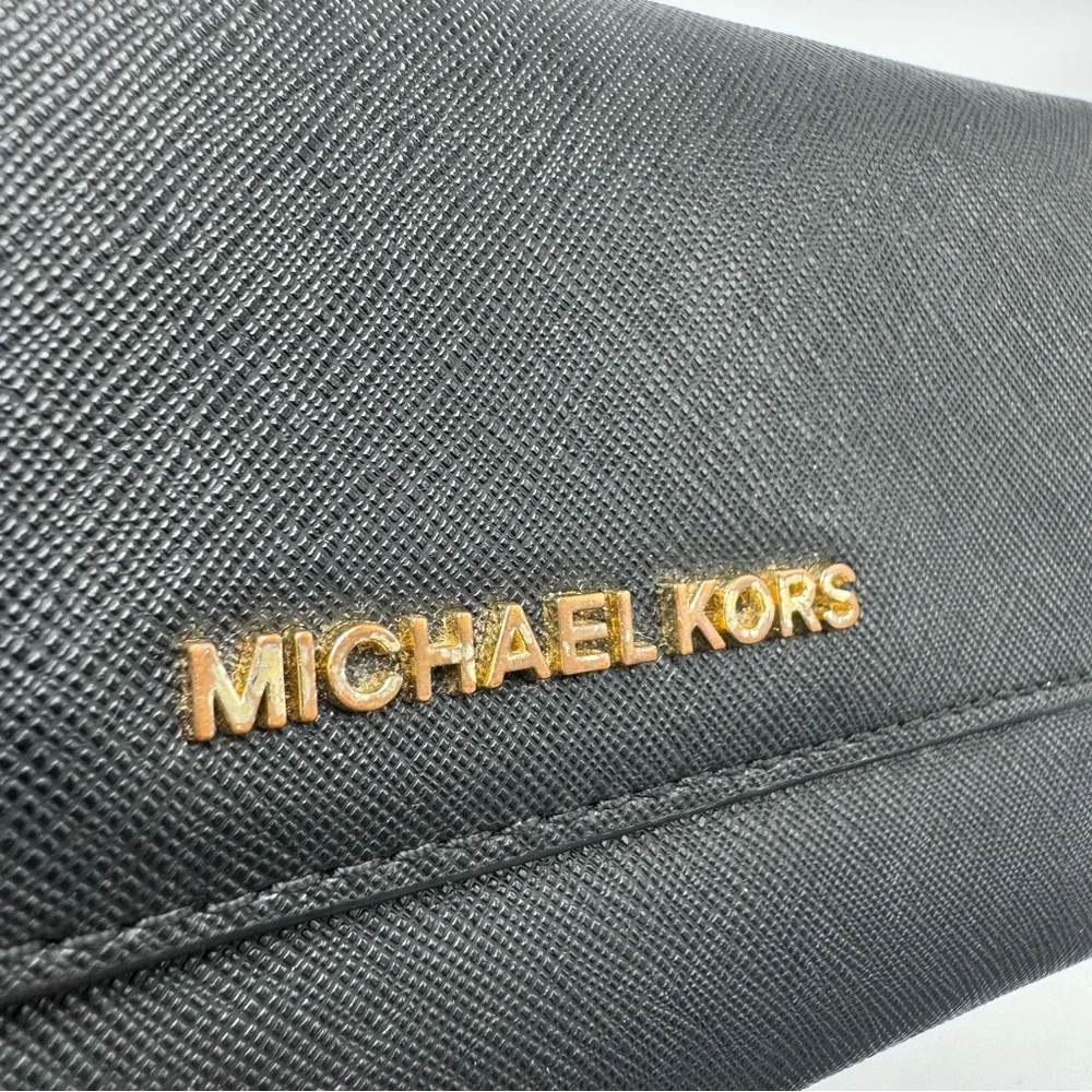 Michael Kors Jet Set Travel Crossgrain Leather Tri-Fold Wallet Black - Picture 2 of 9